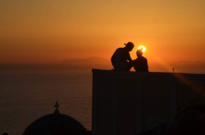 santorini romanttinen auringonlasku